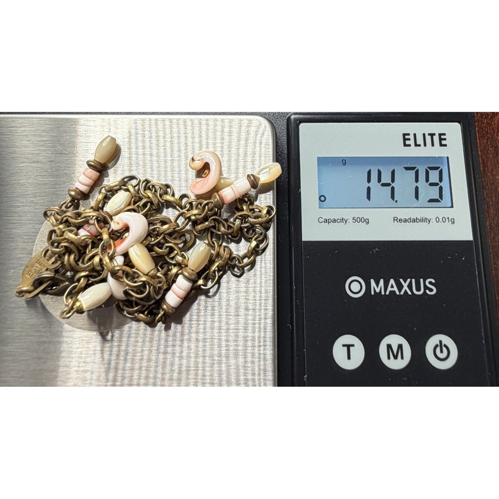 Marjorie Baer SF Shell Charm Chain Necklace Antiqued Brass Tone Boho - Picture 9 of 9